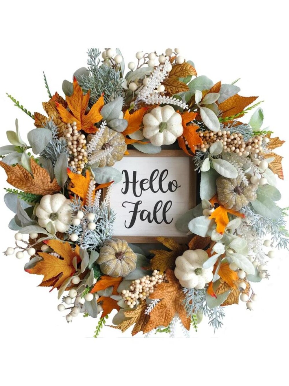 Harvest Fall Wreath for Front Door,Pumpkins Berries Autumn Wreaths